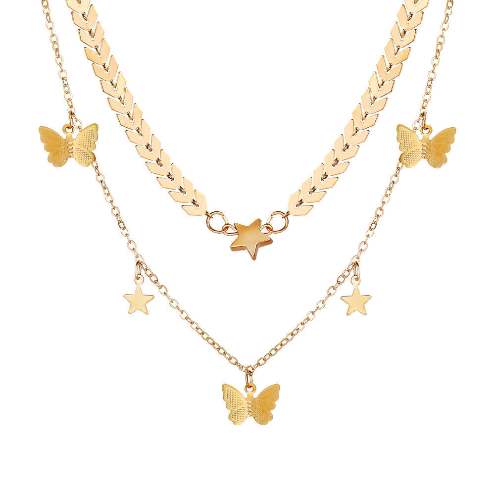Fashion Star Butterfly Alloy Birthday Women's Layered Necklaces 1 Piece