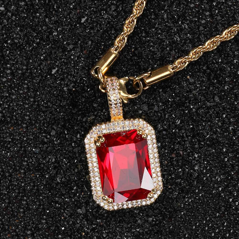 Retro Lady Square Copper Inlay Zircon Pendant Necklace