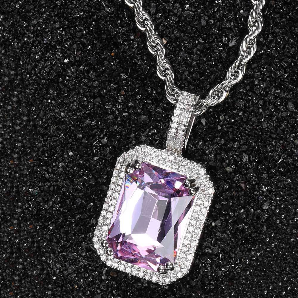 Retro Lady Square Copper Inlay Zircon Pendant Necklace