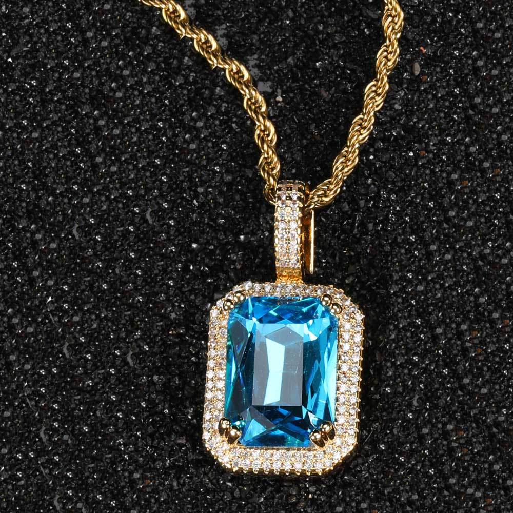 Retro Lady Square Copper Inlay Zircon Pendant Necklace