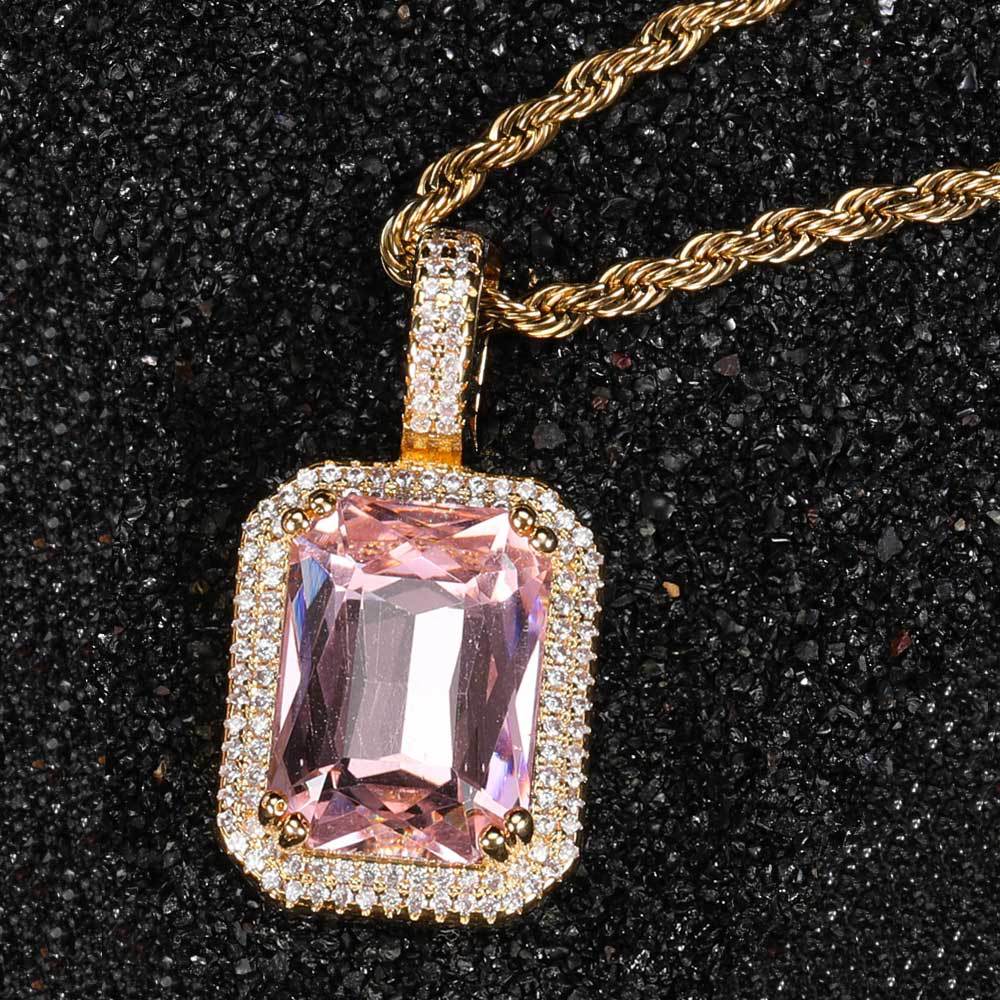 Retro Lady Square Copper Inlay Zircon Pendant Necklace