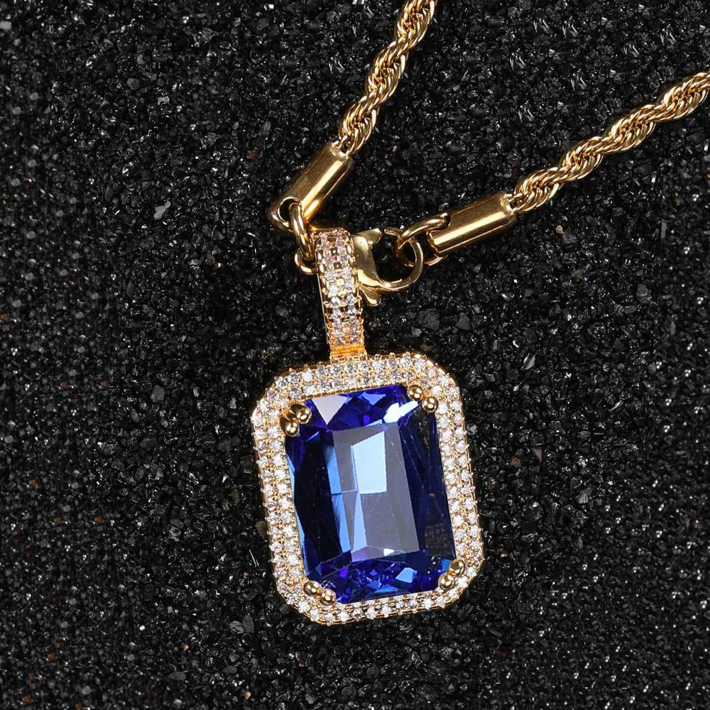 Retro Lady Square Copper Inlay Zircon Pendant Necklace