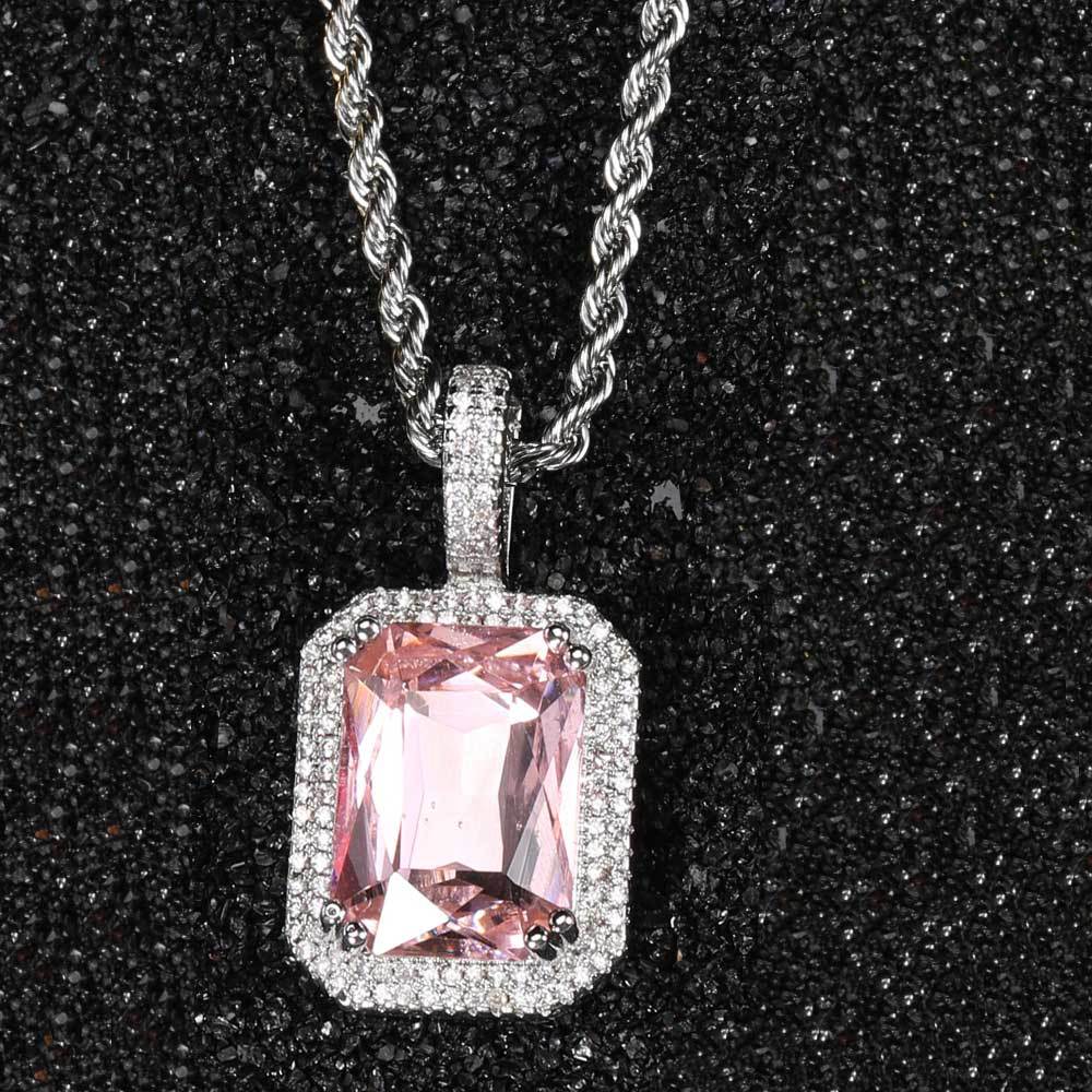 Retro Lady Square Copper Inlay Zircon Pendant Necklace