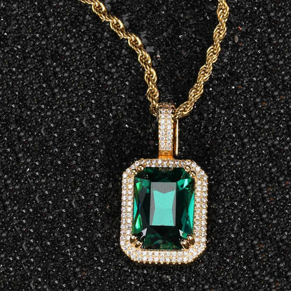 Retro Lady Square Copper Inlay Zircon Pendant Necklace