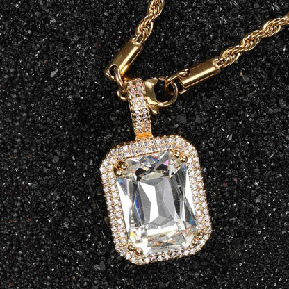 Retro Lady Square Copper Inlay Zircon Pendant Necklace