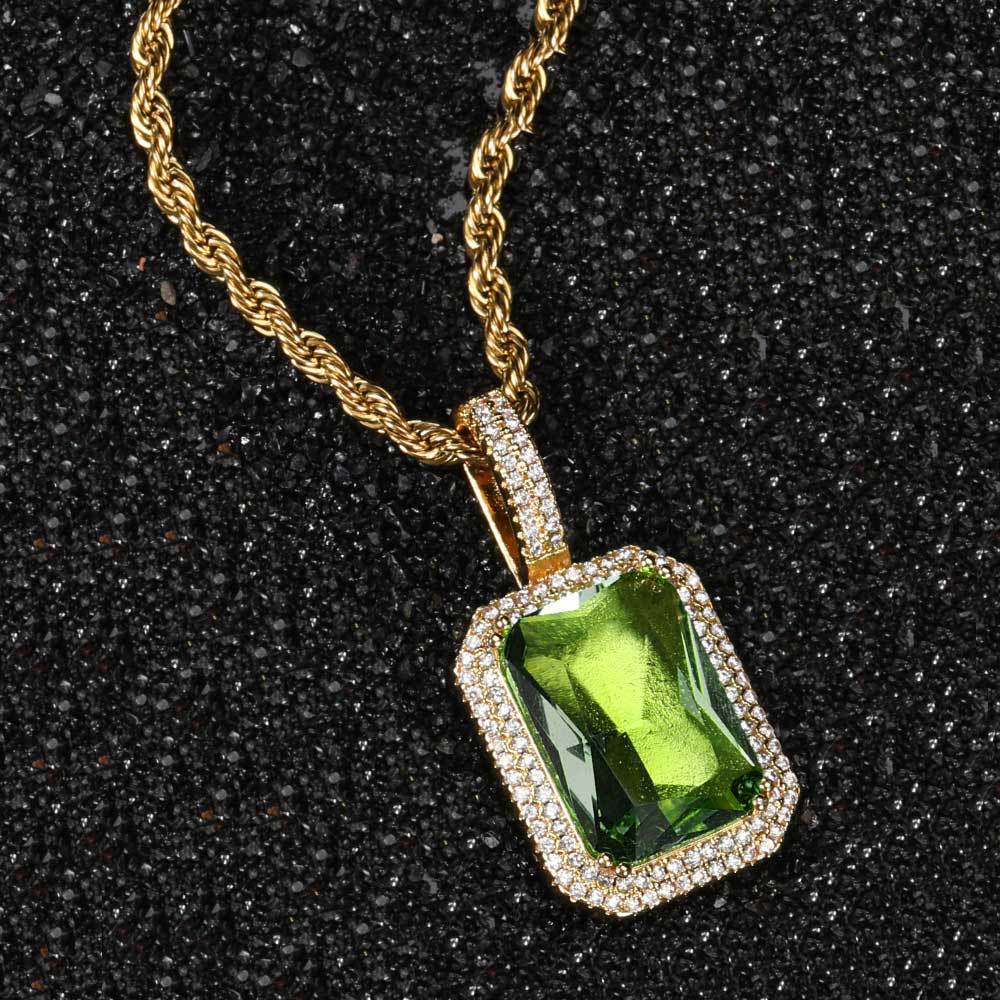 Retro Lady Square Copper Inlay Zircon Pendant Necklace