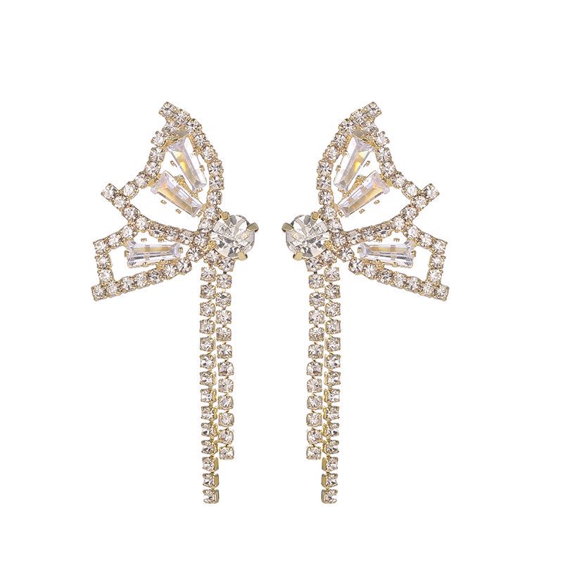 Simple Style Butterfly Alloy Rhinestone Tassel Women's Ear Studs 1 Pair