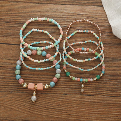 Vintage Style Round Turquoise Beaded Handmade Bracelets 1 Set