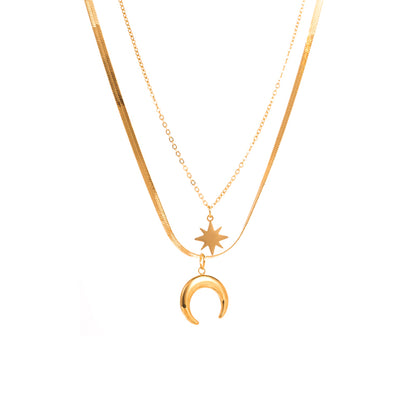 Hip-hop Star Moon Solid Color Stainless Steel Hollow Out 16k Gold Plated Layered Necklaces