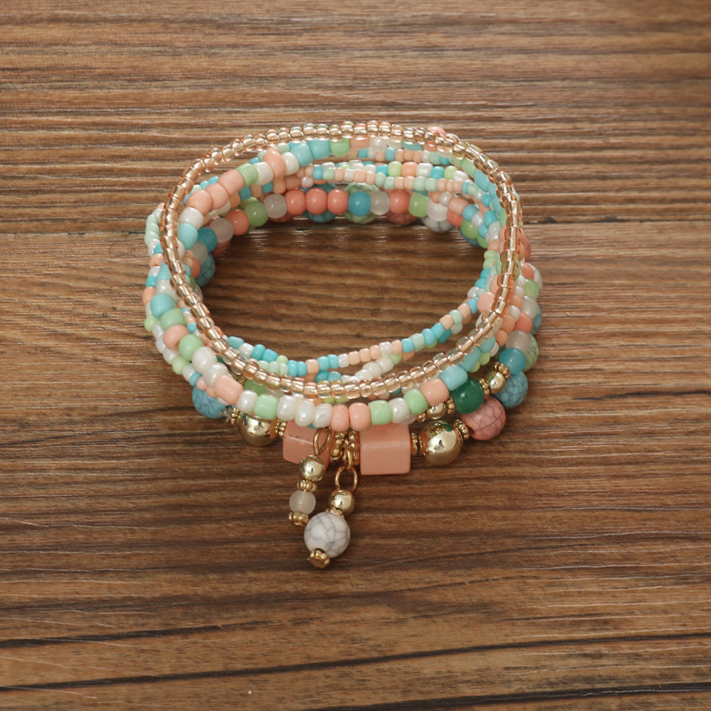 Vintage Style Round Turquoise Beaded Handmade Bracelets 1 Set