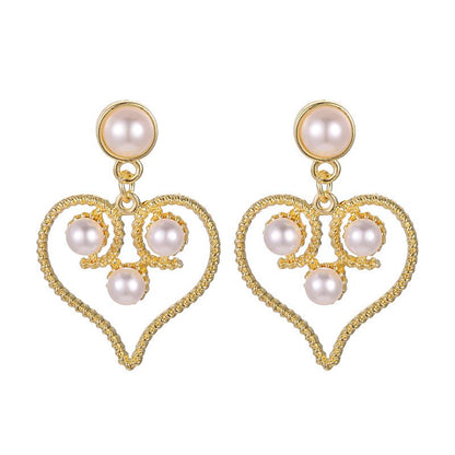 Fashion Heart Shape Imitation Pearl Alloy Hollow Out Women's Drop Earrings 1 Pair