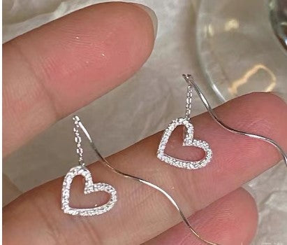 Fashion Heart Shape Silver Plating Hollow Out Inlay Zircon Ear Line 1 Pair