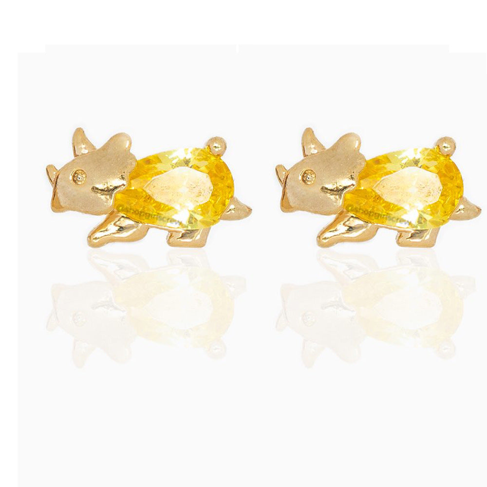 Cute Dinosaur Alloy Plating Rhinestones Women's Ear Studs 1 Pair