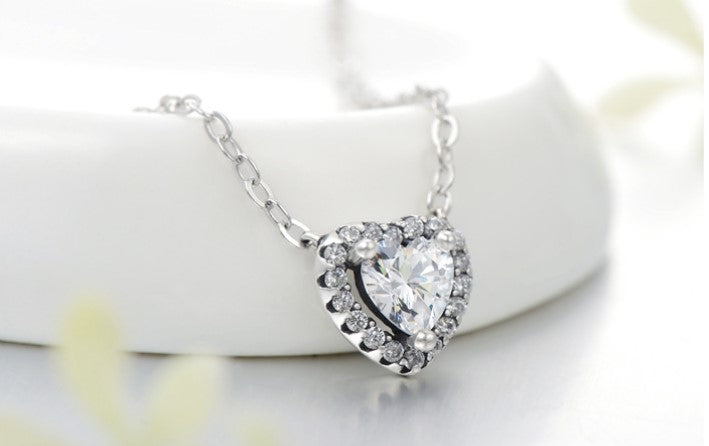 Simple Style Heart Shape Silver Plating Inlay Zircon Necklace 1 Piece
