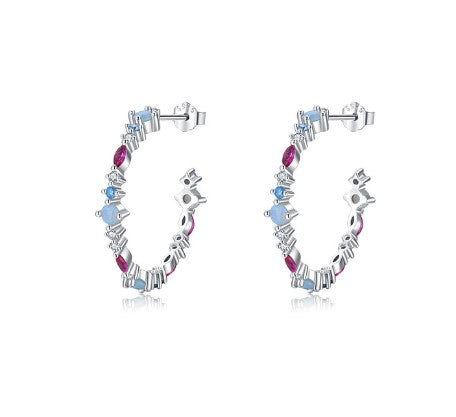 Fashion Round Sterling Silver Plating Inlay Zircon Ear Studs 1 Pair