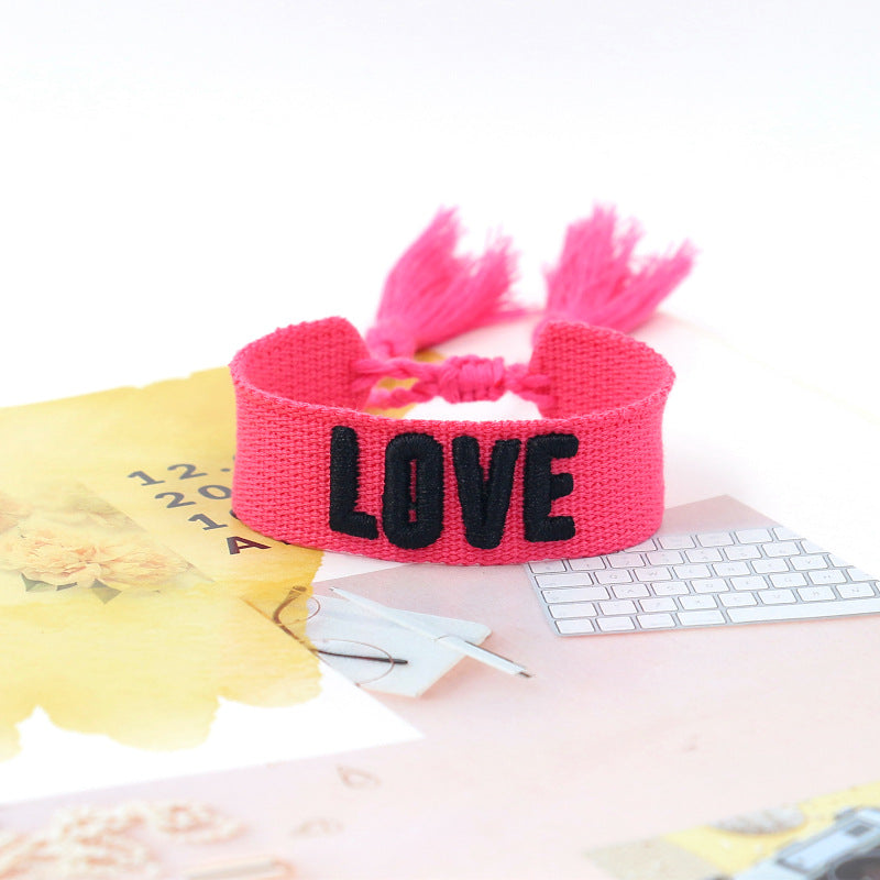 1 Piece Fashion Love Polyester Embroidery Handmade Tassel Unisex Bracelets