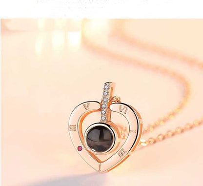 Fashion Heart Shape Titanium Steel Plating Hollow Out Inlay Zircon Pendant Necklace 1 Piece