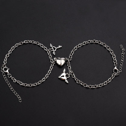 Fashion Heart Shape Alloy Plating Unisex Bracelets 1 Pair