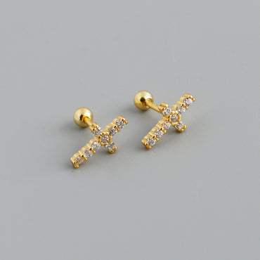 Simple Style Cross Sterling Silver Inlay Zircon Ear Studs 1 Pair