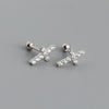 Simple Style Cross Sterling Silver Inlay Zircon Ear Studs 1 Pair