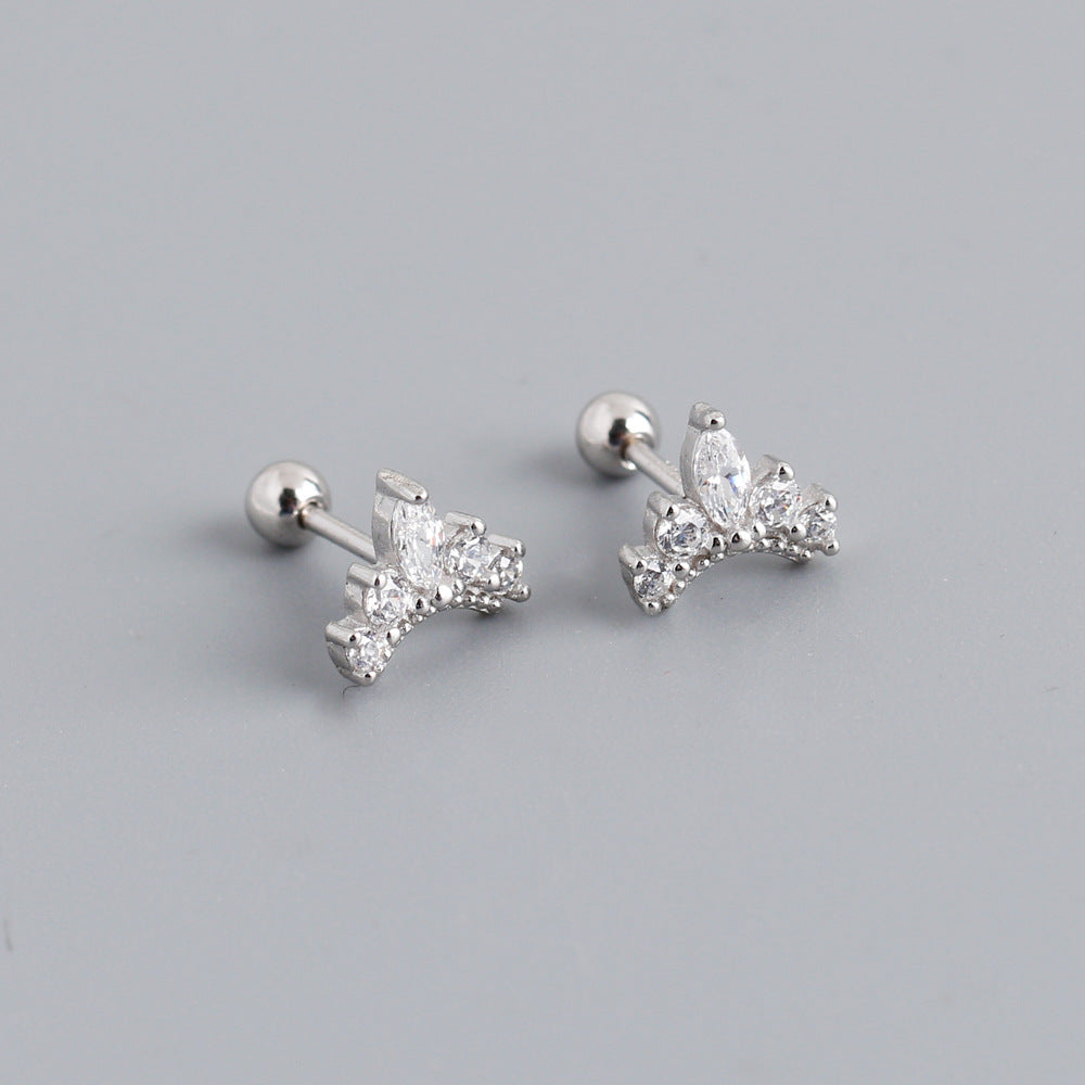 Fashion Crown Sterling Silver Inlay Zircon Ear Studs 1 Pair