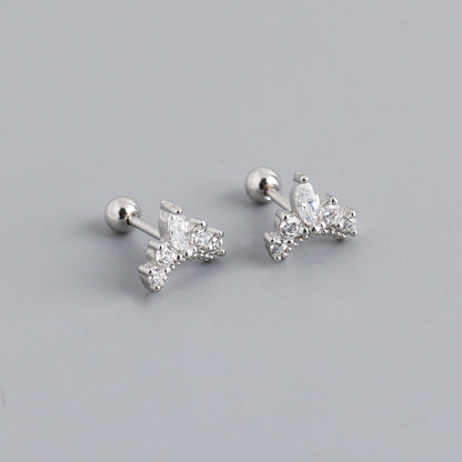 Fashion Crown Sterling Silver Inlay Zircon Ear Studs 1 Pair