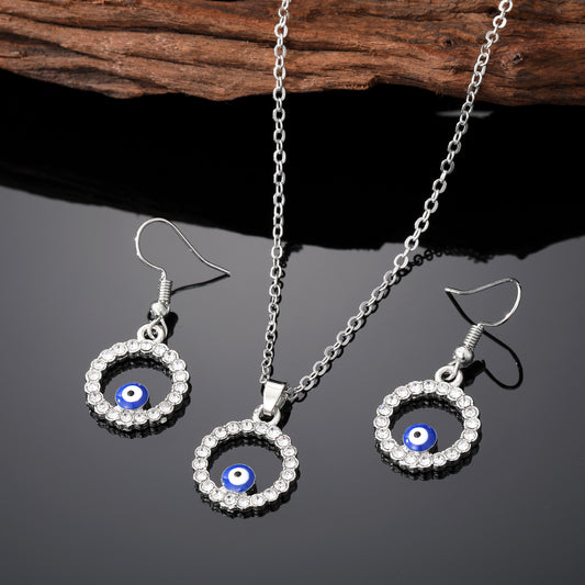 Simple Style Devil's Eye Alloy Inlay Rhinestones Women's Earrings Necklace