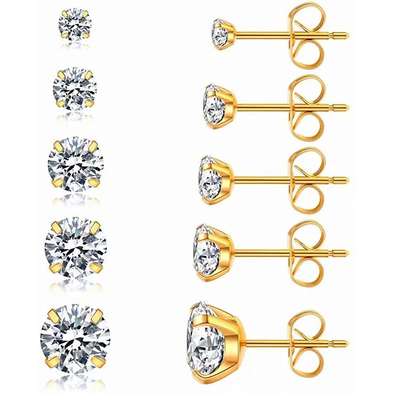 Simple Style Round Stainless Steel Plating Inlay Zircon Ear Studs 1 Pair