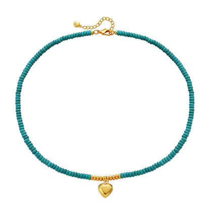 1 Piece Ethnic Style Heart Shape Turquoise Copper Plating Necklace