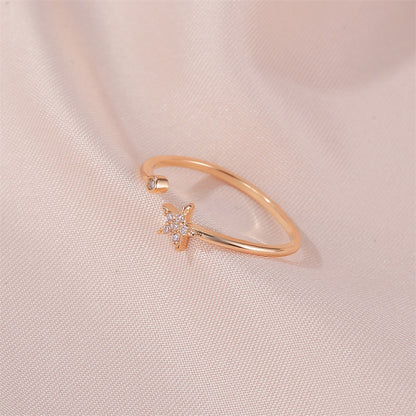 Korea Diamond Rings Sweet Simple Five-pointed Star Ring Fresh Wild Diamond-set Star Opening Women Ring Literary Jewelry Wholesale Gooddiy