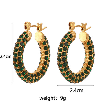 European And American Ins Affordable Luxury Fashion Full Zirconium Open Rectangular Earrings Minority Simple Stainless Steel Zircon Snake Ear Clip Earrings