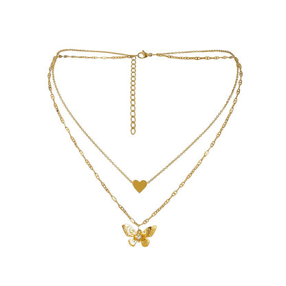 European And American Jewelry Special Interest Light Luxury Stainless Steel Real Gold Frosted Butterfly Pendant Exquisite Tassel Snake Bones Chain Clavicle Necklace