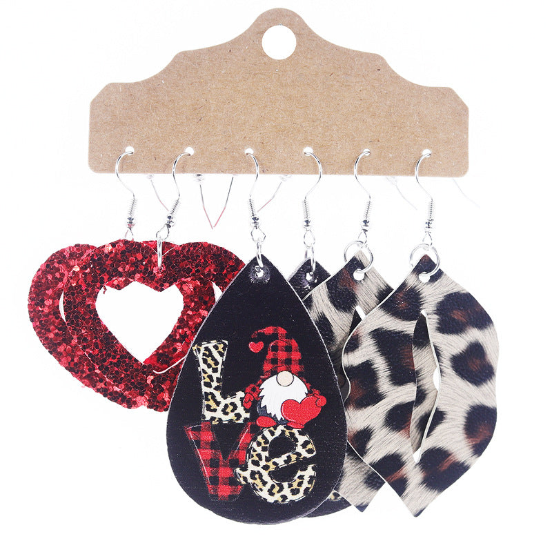 1 Set Elegant Classic Style Streetwear Heart Shape Leopard Pu Leather Drop Earrings