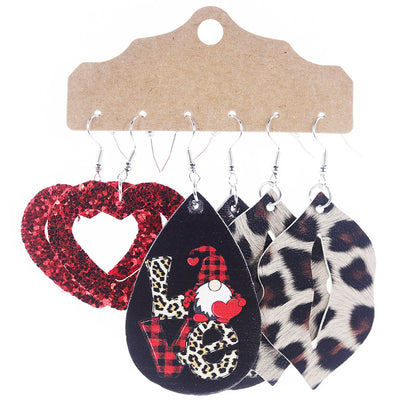 1 Set Elegant Classic Style Streetwear Heart Shape Leopard Pu Leather Drop Earrings