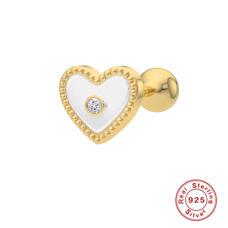 1 Piece Simple Style Heart Shape Plating Sterling Silver Ear Studs