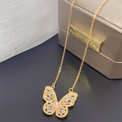 Retro Butterfly Titanium Steel Inlay Zircon Necklace