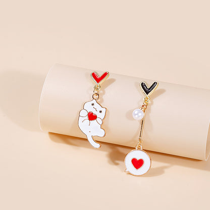 1 Pair Cartoon Style Rabbit Dinosaur Heart Shape Enamel Alloy Artificial Pearls Drop Earrings