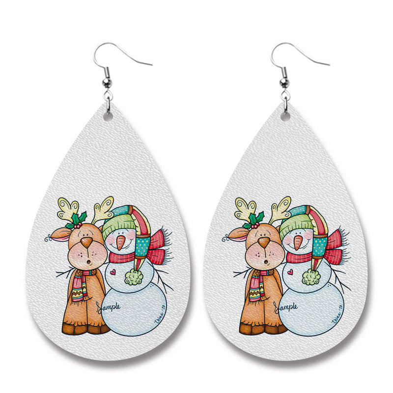 Fashion Snowman Snowflake Elk Pu Leather Iron Christmas Women's Drop Earrings 1 Pair