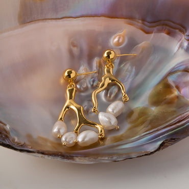 Retro Tree Copper Pearl Pearl Drop Earrings 1 Pair