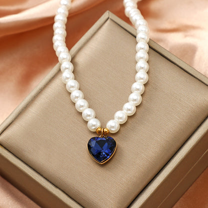 Vintage Style Heart Shape Stainless Steel Arylic Artificial Pearl Beaded Women's Pendant Necklace 1 Piece