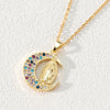 Fashion Moon Oval Copper Gold Plated Zircon Pendant Necklace 1 Piece