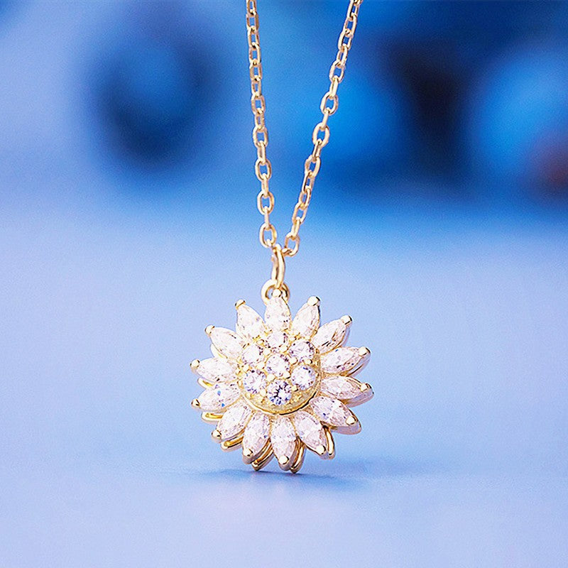 Fashion Simple Style Flower Titanium Steel Plating Flowers Zircon Necklace