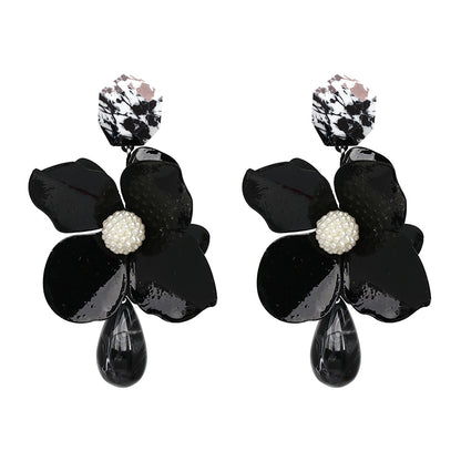 1 Pair Fashion Flower Petal Spray Paint Plating Alloy Rhinestones Drop Earrings