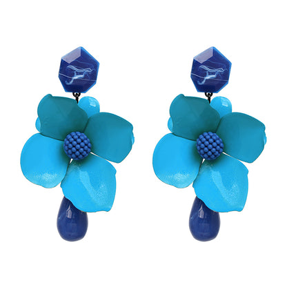 1 Pair Fashion Flower Petal Spray Paint Plating Alloy Rhinestones Drop Earrings