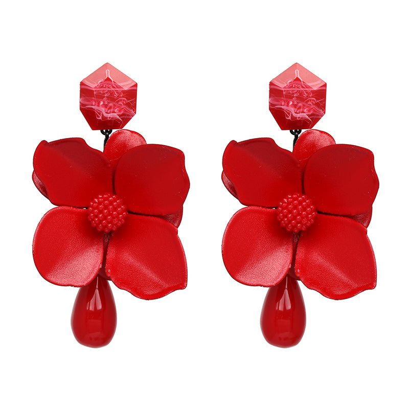 1 Pair Fashion Flower Petal Spray Paint Plating Alloy Rhinestones Drop Earrings