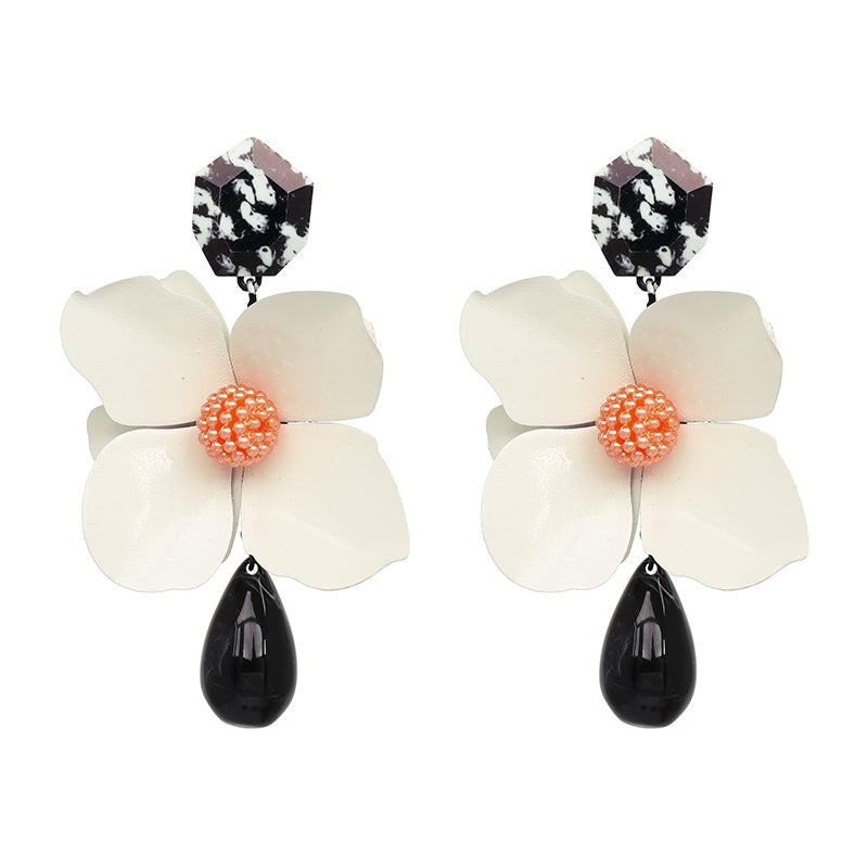 1 Pair Fashion Flower Petal Spray Paint Plating Alloy Rhinestones Drop Earrings