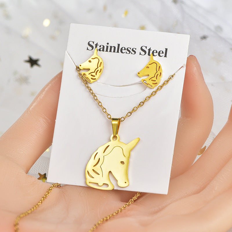 Fashion Heart Shape Unicorn Dragonfly Stainless Steel Alloy Plating Women's Earrings Necklace 1 Set