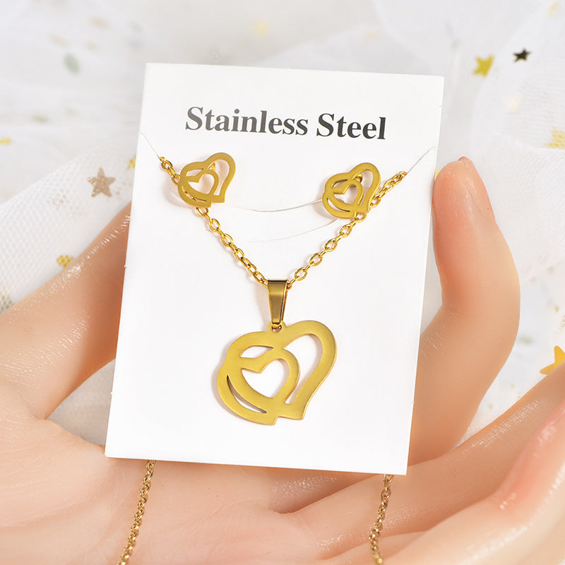 Simple Style Letter Star Heart Shape Titanium Steel Women's Earrings Necklace 1 Set