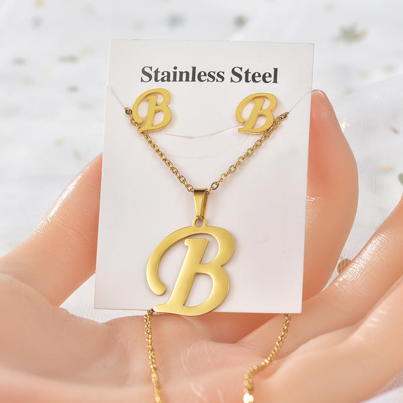 Fashion Letter Titanium Steel Plating Women's Earrings Necklace 1 Set