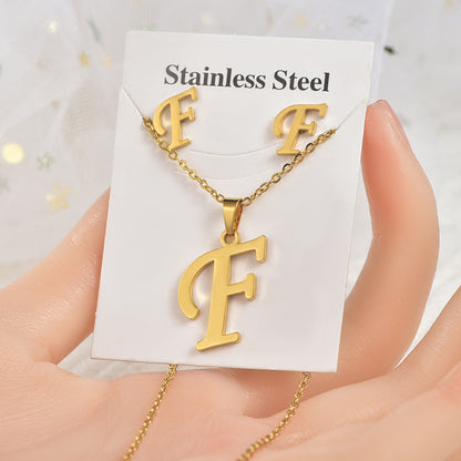 Fashion Letter Titanium Steel Plating Women's Earrings Necklace 1 Set